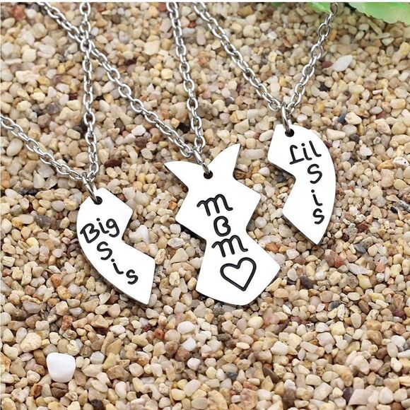 3 Pcs Big Sis Mom Little Sis Heart Necklace Mother Daughter Gifts Necklace - Picture 2 of 4